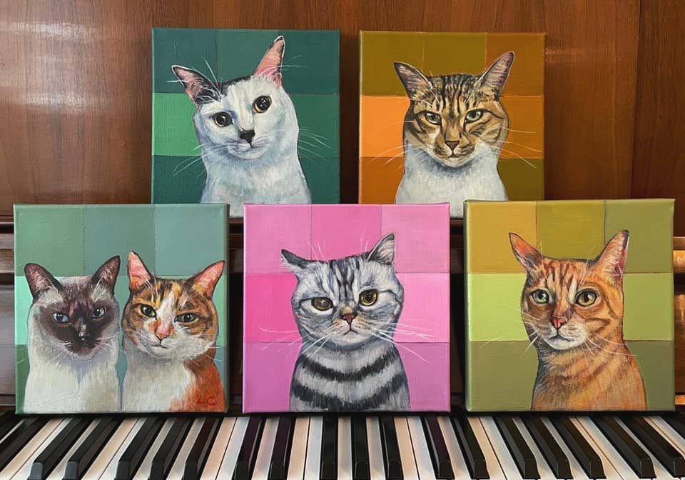 《虎年畫百貓》號召來自全球5地近百位貓奴及寵貓，以藝術共同完成了一場跨國善行。（澔岳國際提供）