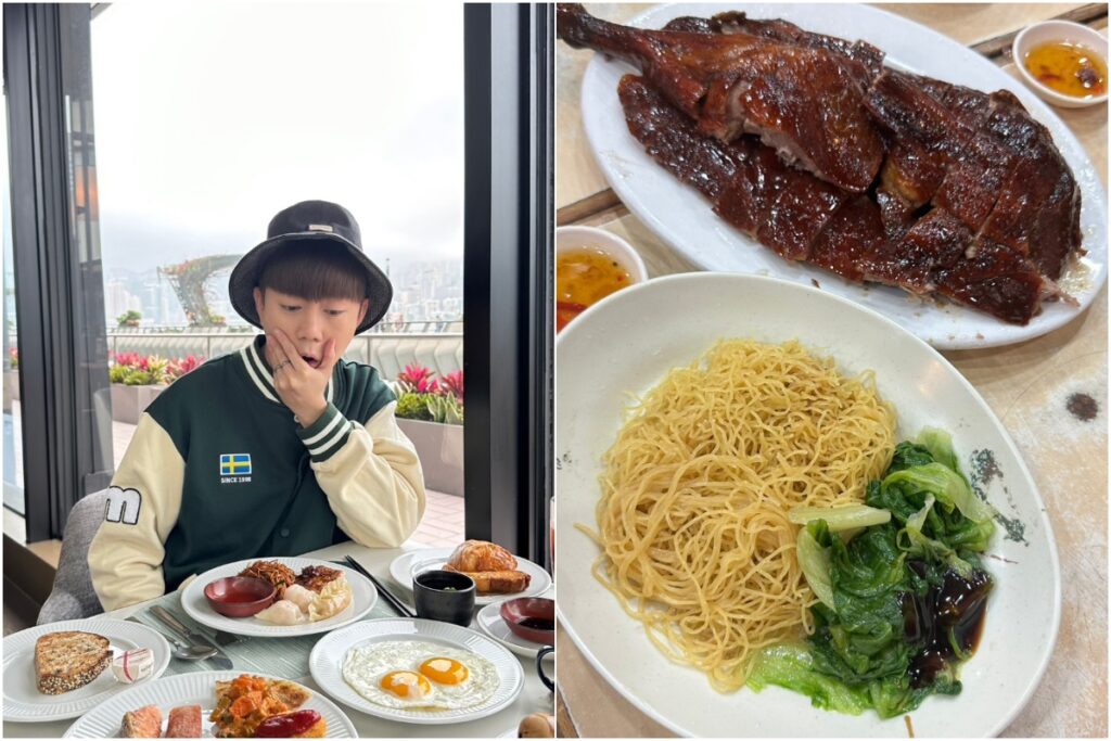 李岳在香港吃了不少美食，推薦「一樂燒鵝」的淨撈麵跟燒鵝。